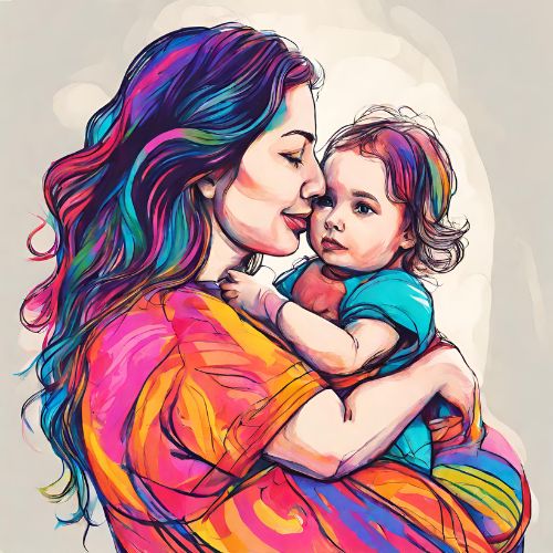 Drawing of a mother holding her daughter in her arms
