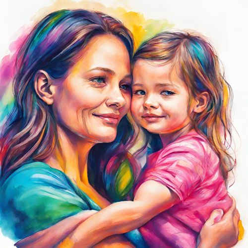 Drawing of a mother holding her daughter in her arms