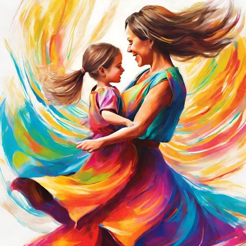 Drawing of a mother and a daughter dancing and twirling