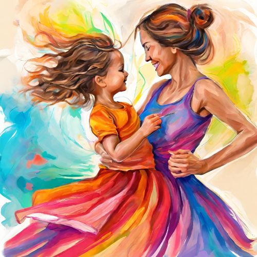 Drawing of a mother and a daughter dancing and twirling