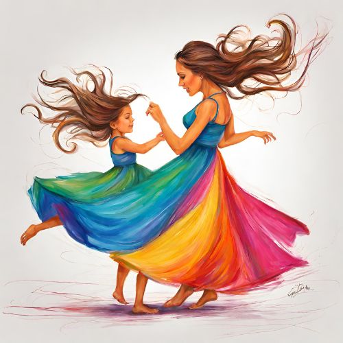Drawing of a mother and a daughter dancing and twirling