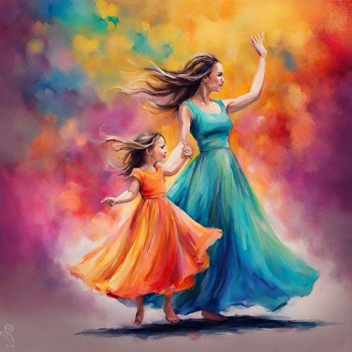 Drawing of a mother and a daughter dancing and twirling