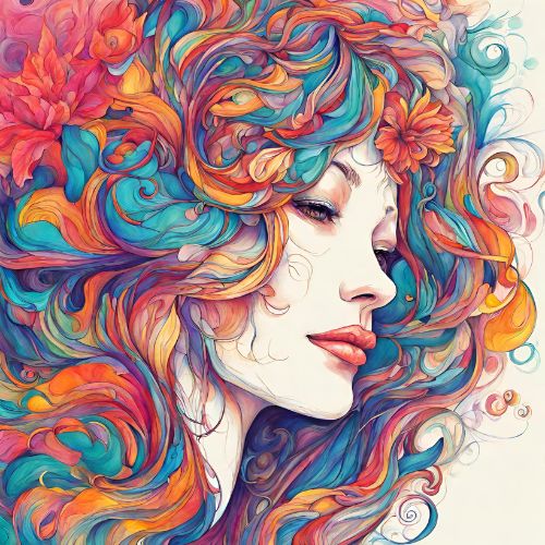 vivid drawing of a womanțs face and hair