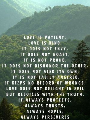 Bible quote: Love is patient, love is kind. It does not envy, it does not boast, it is not proud.