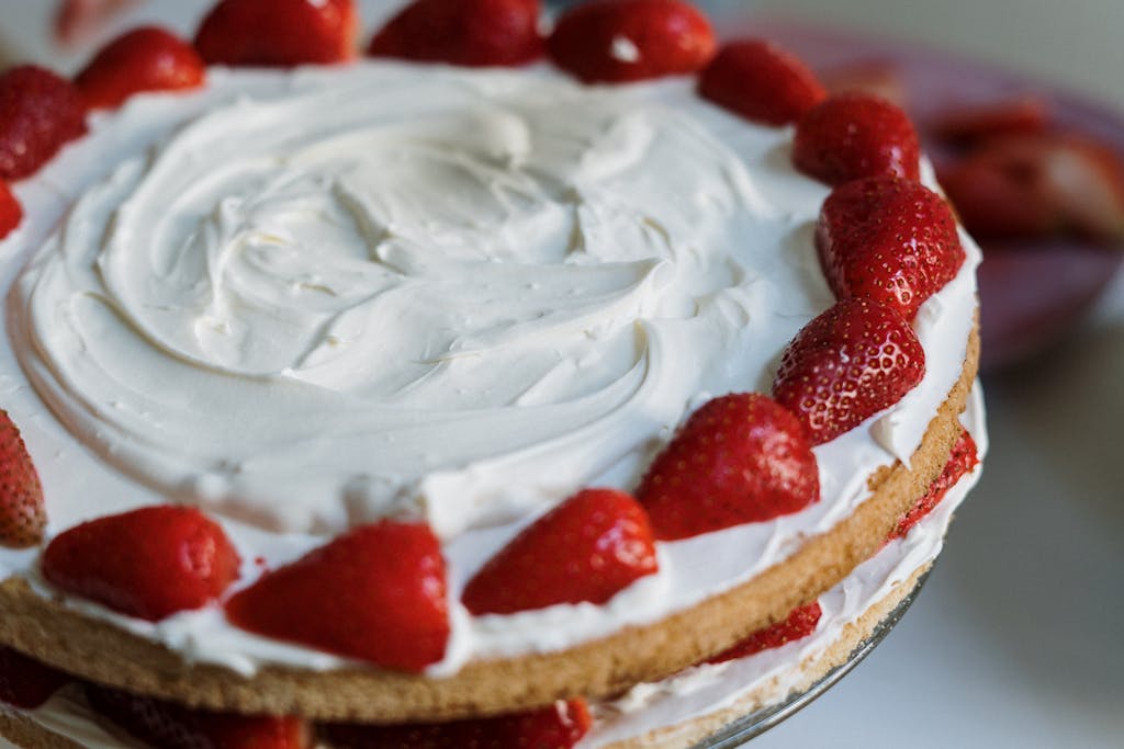 Strawberry Cake on White Ceramic Plate