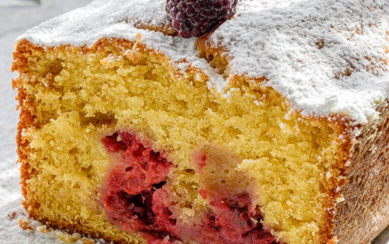 detail of raspberry and lemon loaf section