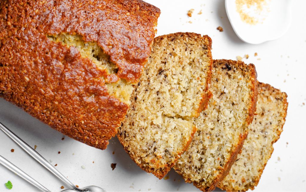gluten free sweet bread sliced on a white table
