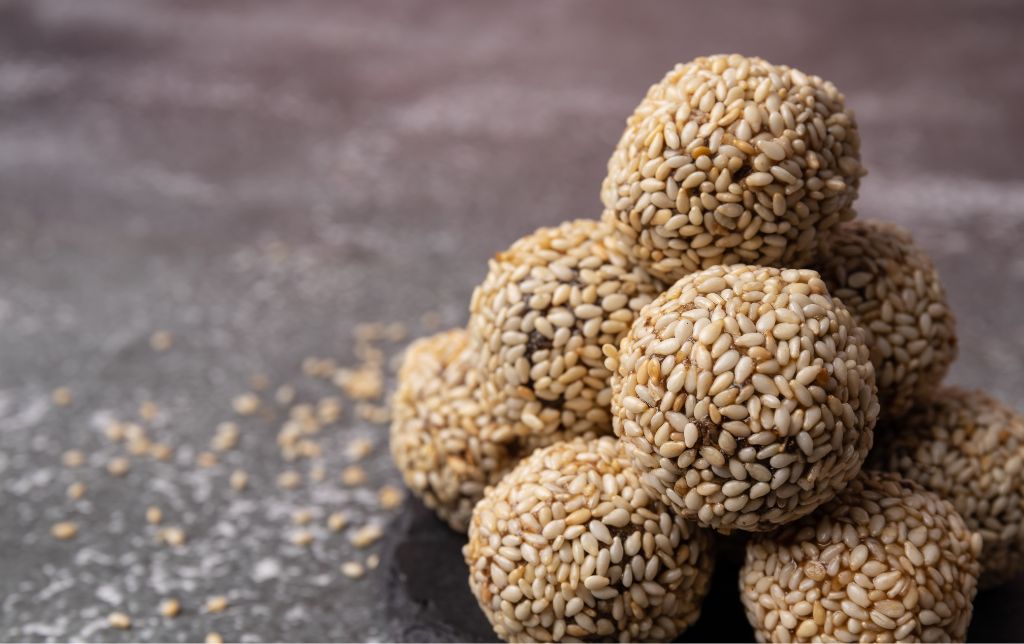 sesame covered granola balls