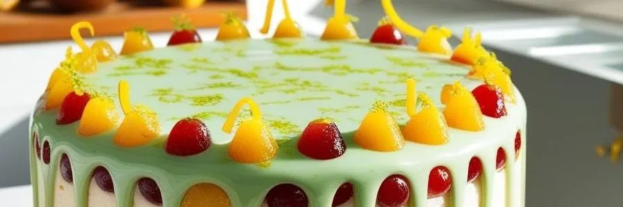 close up of cassata siciliana glazed with pistachio on a white table, near a window