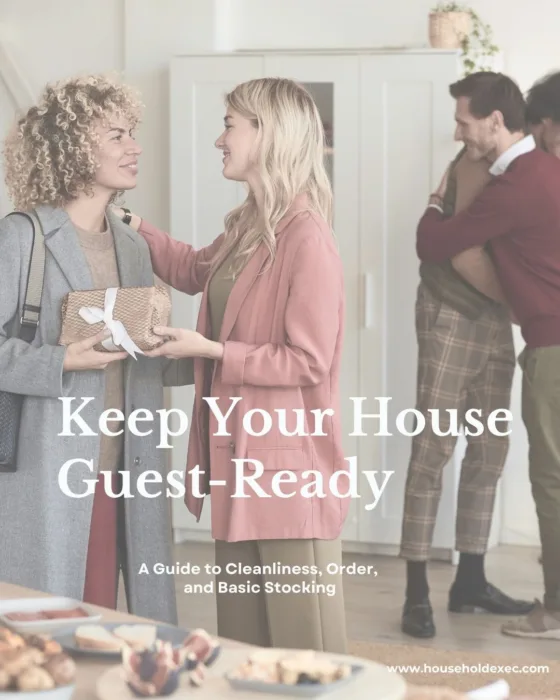 first page of a guide about keeping your house guest ready - people hugging at the door